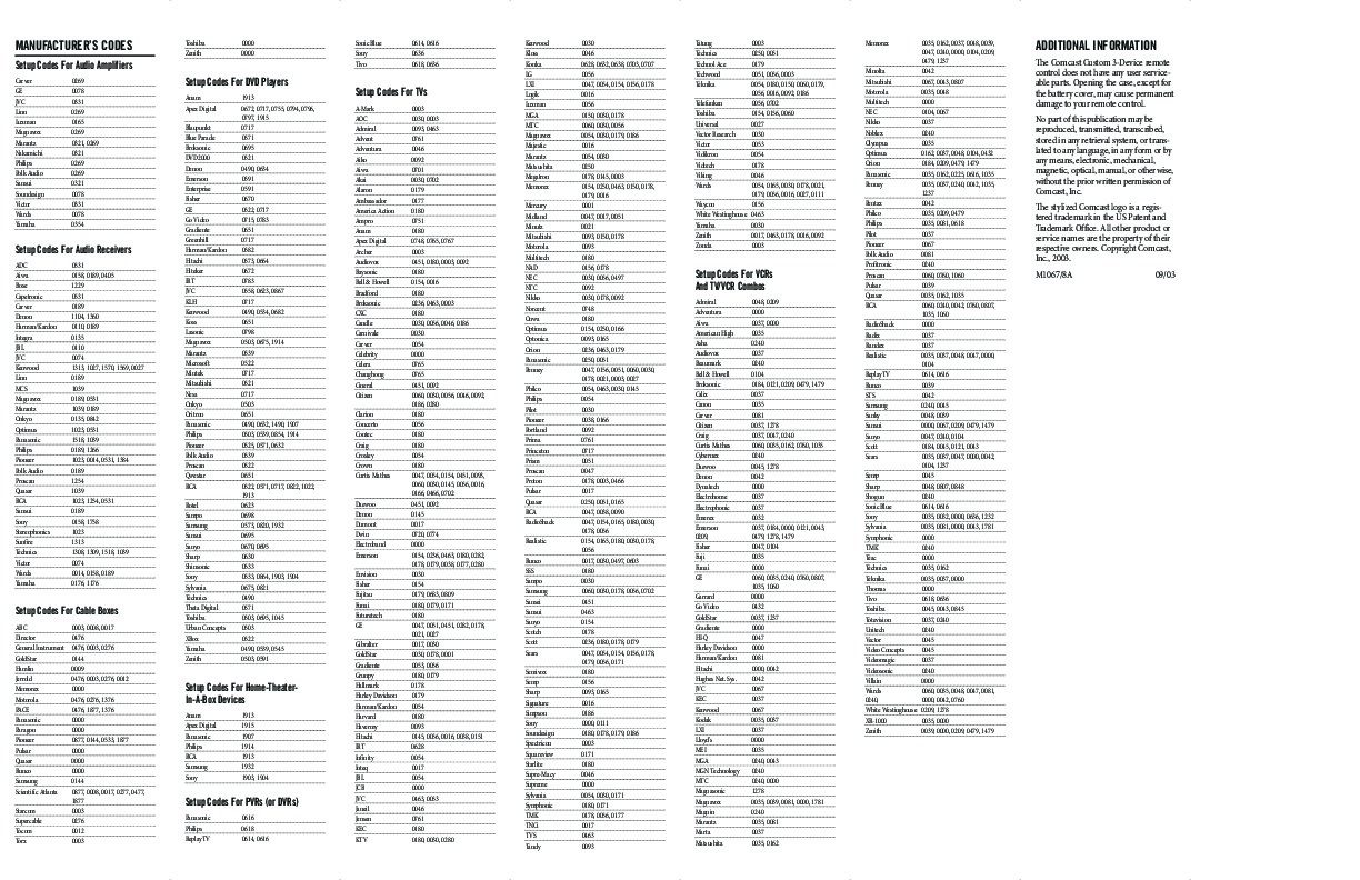 Program Codes For Comcast Dvr Remote